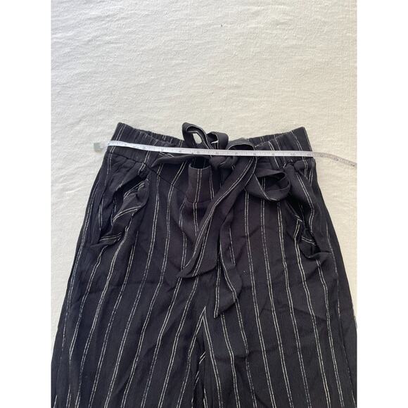 Wilfred Faun Black White Pinstripe Wide-Leg Pants Sz XS Pull-On Tie Waist - Picture 10 of 12